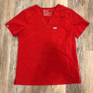 FIGS Awesome Red Fionlite Catarina 1 Pocket Scrub Top Size Small